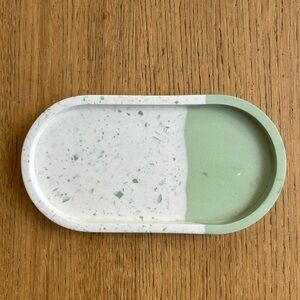 Sage Green and White Terrazzo Resin Trinket Jewelry Tray Coastal Home Decor